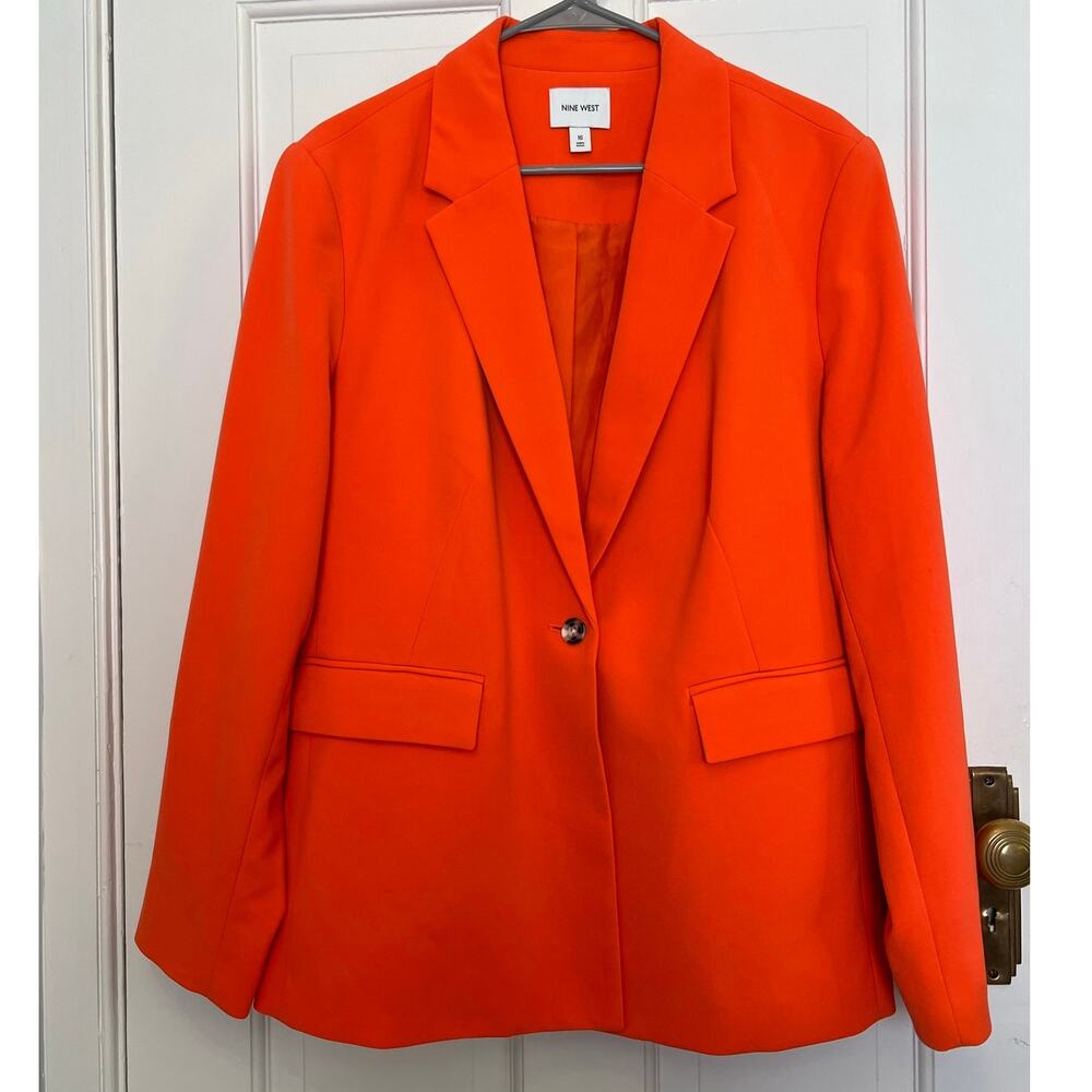 Nine West Vibrant Orange Blazer Jacket Single Button Women's 16 Career Business